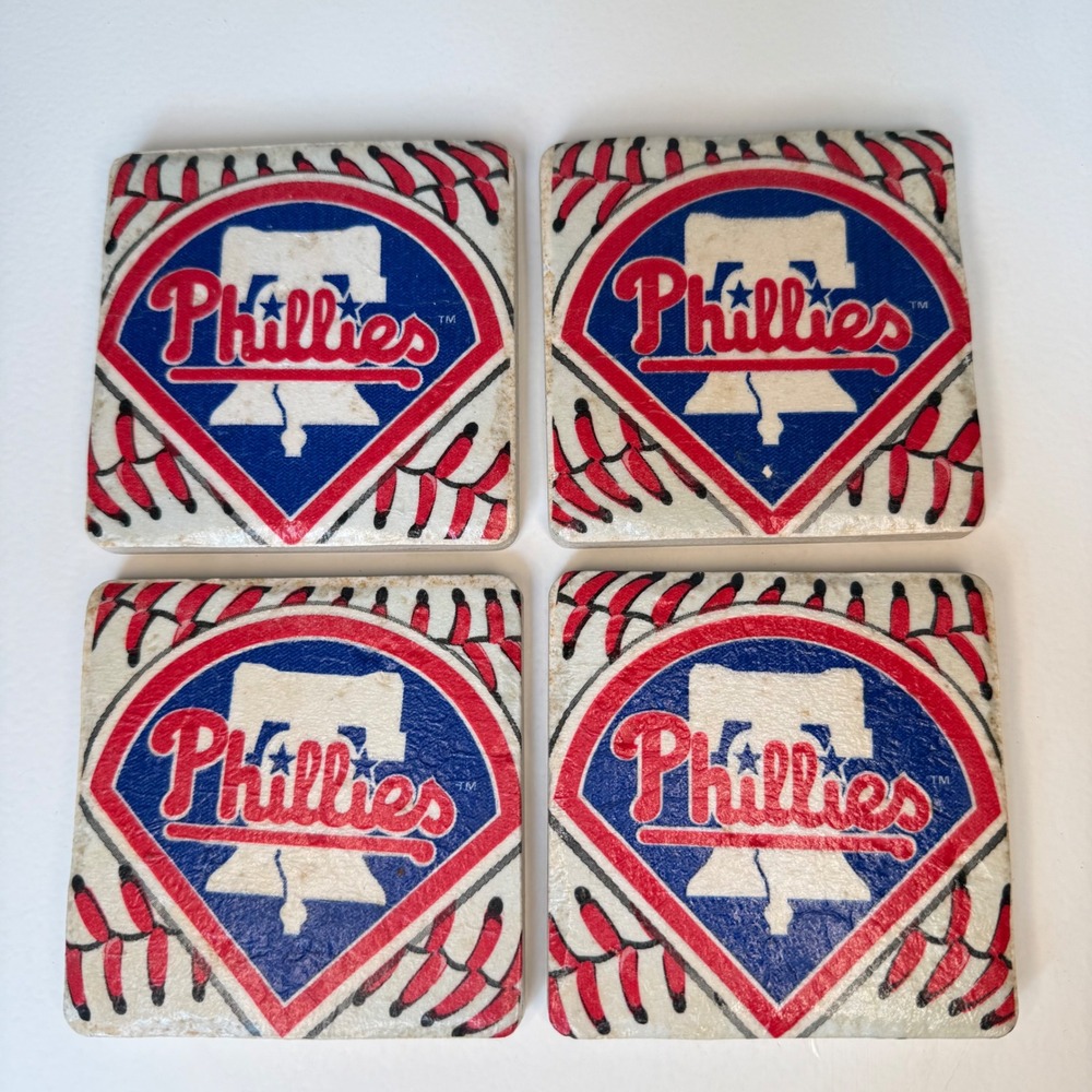 Philadelphia Phillies Stone Coasters Set of 4 Liberty Bell MLB Baseball Decor